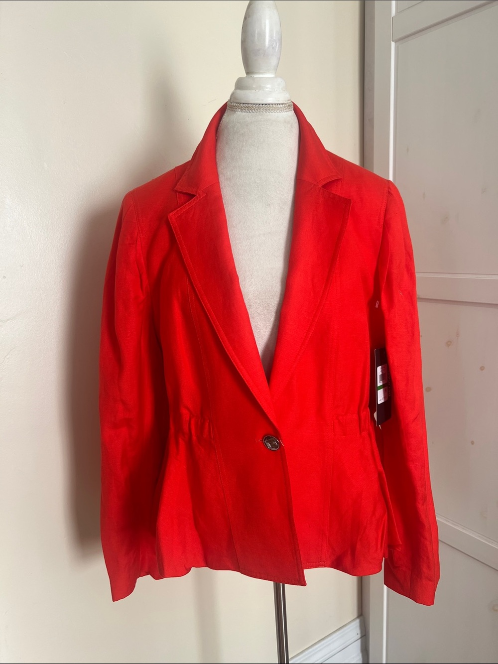 Karl Lagerfeld Paris Red Linen Blend Single Button Blazer Size L NWT